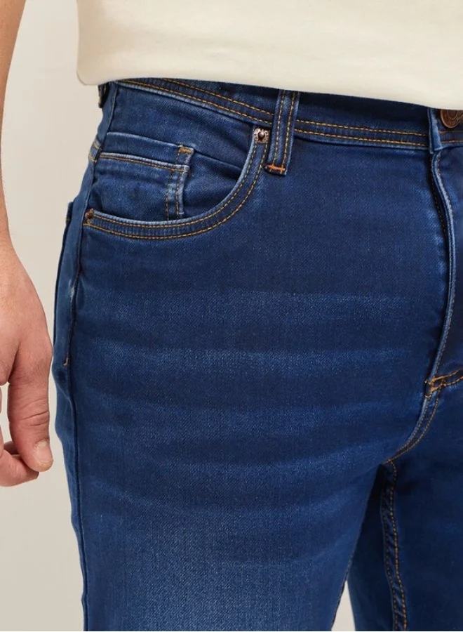 THE BEAR HOUSE  Men's Blue with Light Fade Mid-Rise Skinny Fit Jeans Classic Comfort With Modern Style, Perfect For Everyday Casual Looks And Effortless Streetwear Vibes for Men | Best Price UAE