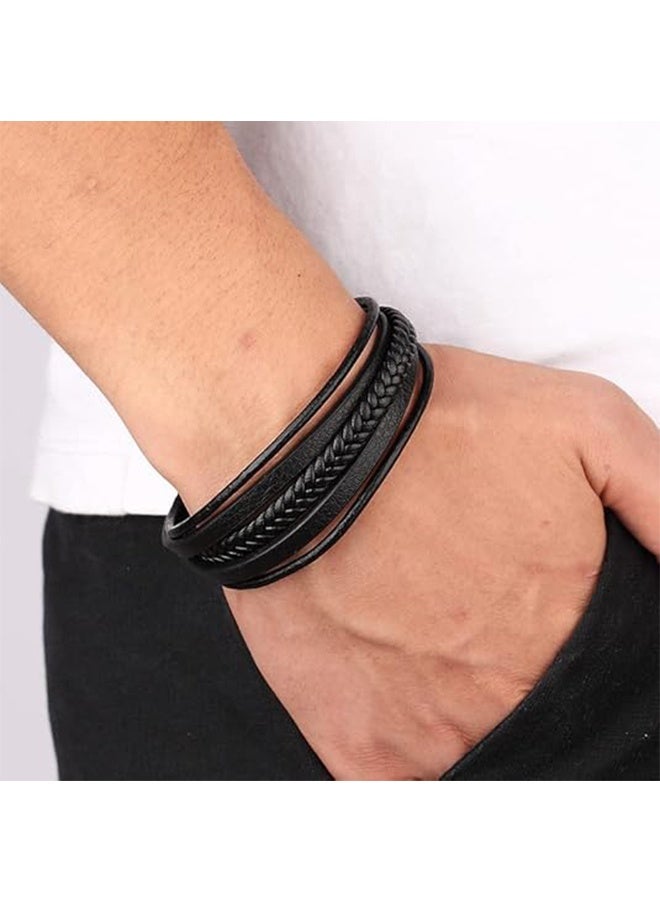 واي جيه طوق جلدي من الرجال مع مشبك بجلد البقر متعدد الطبقات المجدول - Image 3