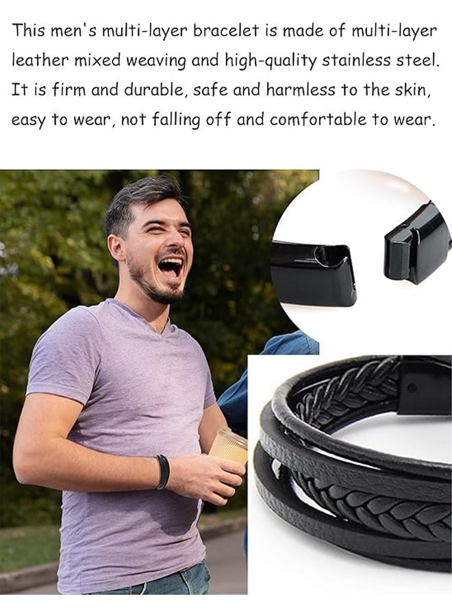 واي جيه طوق جلدي من الرجال مع مشبك بجلد البقر متعدد الطبقات المجدول - Image 5