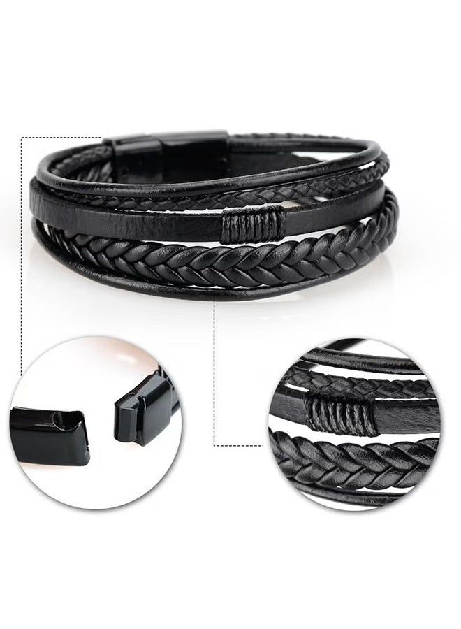 واي جيه طوق جلدي من الرجال مع مشبك بجلد البقر متعدد الطبقات المجدول - Image 2