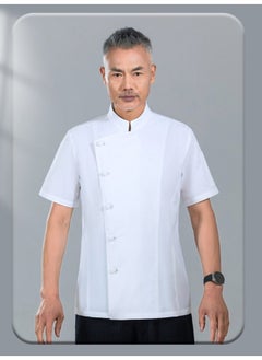 NIBEMINENT Hotel Chef Overalls Men's Short-Sleeved Dining Restaurant Rear Kitchen Chef Work Wear Summer Thin Breathable Sweat Absorbing  - Image 1