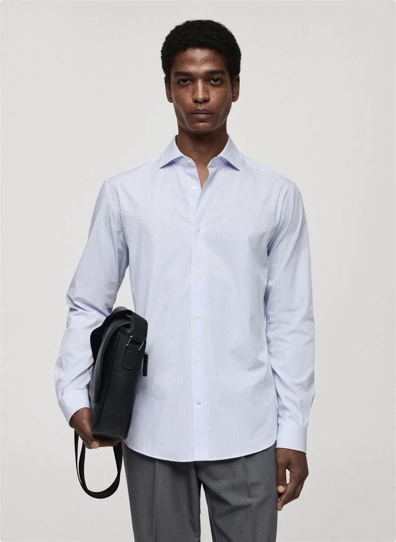 Mango Man regular fit striped cotton shirt
