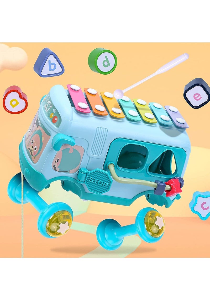 Baby Toys 12 18 Months Baby Musical Toys Toy Bus Includes Xylophone, Shape Sorter, Pull Along Toys for 1 Year Old Boys Early Educational Baby Toys 18 Months Best Gift for Boys Girls - Image 1