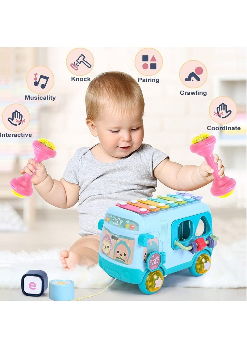 Baby Toys 12 18 Months Baby Musical Toys Toy Bus Includes Xylophone, Shape Sorter, Pull Along Toys for 1 Year Old Boys Early Educational Baby Toys 18 Months Best Gift for Boys Girls - Image 3