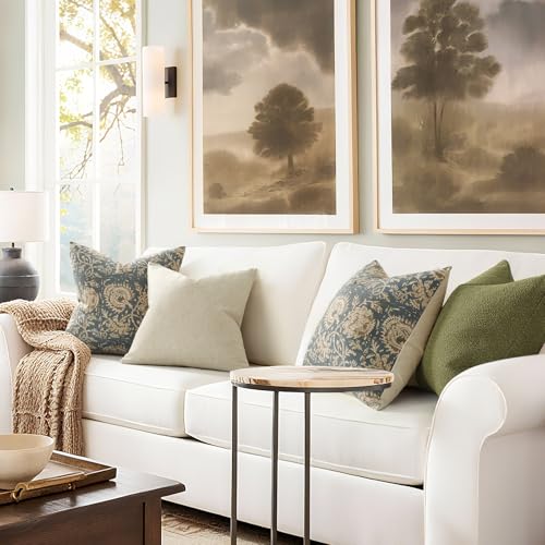DKwizme Vintage Floral Print Throw Pillow Covers 18x18 Set of 2 Neutral Modern Farmhouse Pillowcase Accent Decorative Cushion Covers Boho Home Decor for Couch Sofa Chair Bed Living Room, Dusty Blue - Image 5