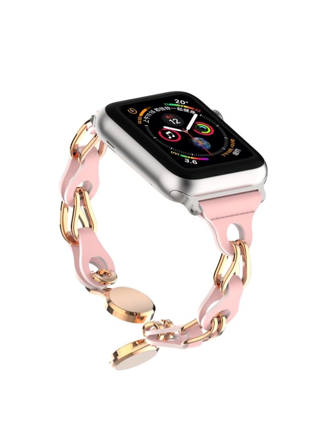 Replacement Strap For Apple Watch 6 44mm Hollow Leather Chain Magnetic Buckle Watch Band Pink
