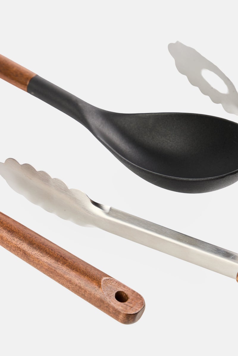 Just Cook 3 Pcs Acacia Wood And Stainless Steel Handle Non Stick Utensil Set, Multicolor - Image 3