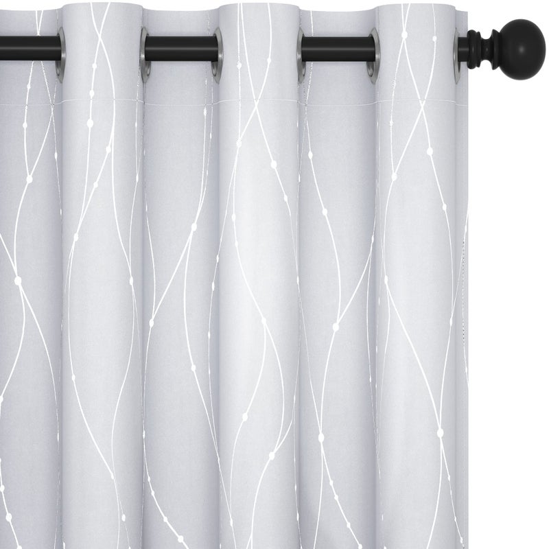 Deconovo Room Darkening Curtains, Greyish White Thermal Grommet Drapes, Silver Wave Dots Foil Print, Noise Reducing Drapes, 52" W x 84" L, 2 Panels, for Bedroom Living Room Dining Room - Image 1