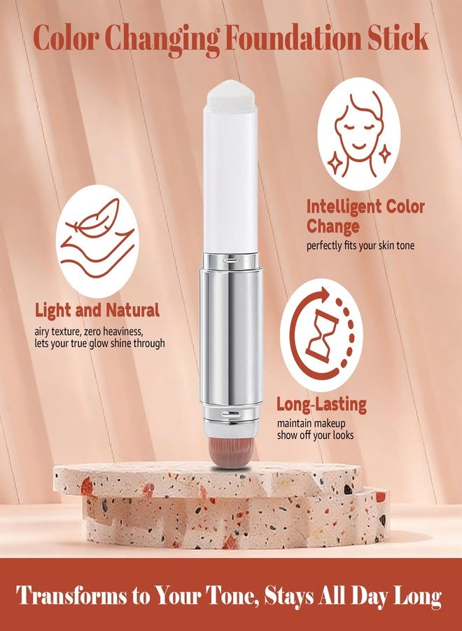 OETUIOW Color Changing Foundation Stick, 2-in-1 Dual-Ended Skin Matching Foundation with Detachable Brush, Lightweight Non-Greasy Moisturizing Face Makeup (3#Medium) - Image 3