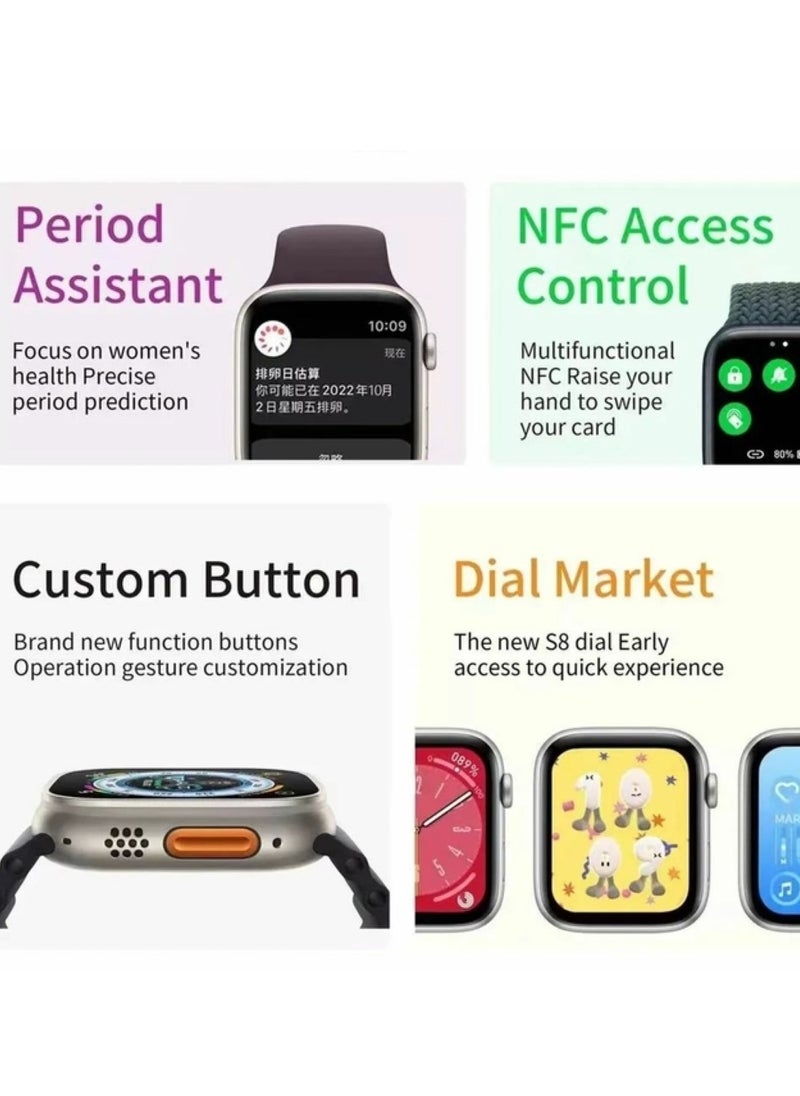 Smart Watch 5+1 Ultra with Finger Sensor for Call Answering, Calorie Counting, and Message Notifications – Supports Arabic Language, Comes with 5 Extra Straps, 49mm, Multi-Color