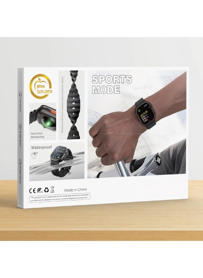 جولدن بلس ساعة ذكية  7 +1 مع مستشعر الاصبع للرد على المكالمات وحساب السعرات الحرارية و استقبال الرسائل و تدعم اللغة العربية تأتي5 بأساور اضافية مقاس 49 مم- متعدد الألوان - Image 4