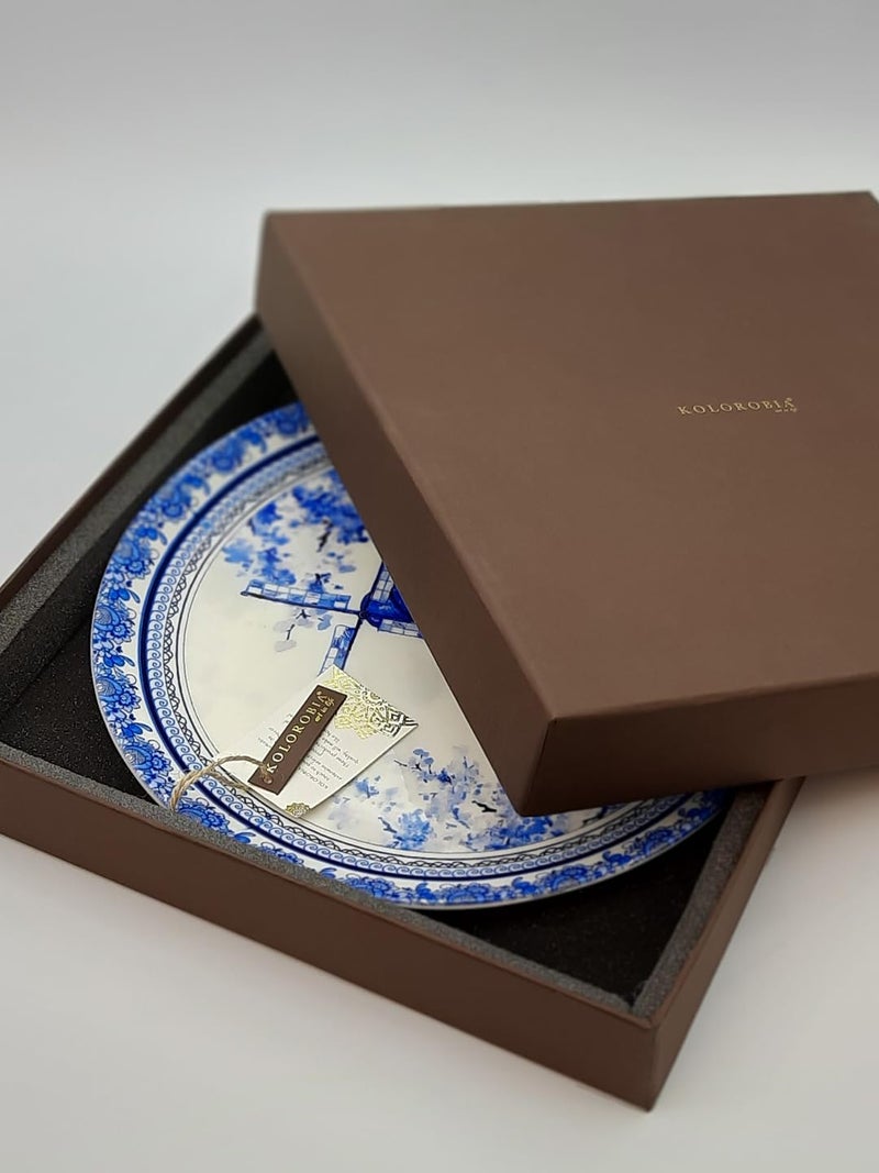 KOLOROBIA KOLOROBIA Decorative Wall PlateStand Metal HookPottery Inspired Blue TowerHanging Wall Plate 7inch Gift Box Packaging Ceramic Wall Plate for Wall Dcor I Home Dcor I Living Room I Office  - Image 5