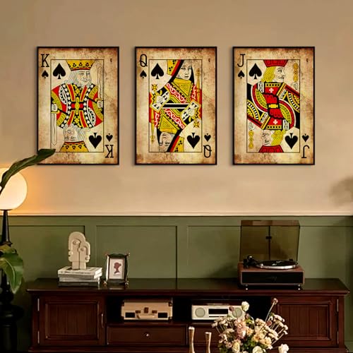 Pennclys Playing Card Wall Art Poster Vintage Poker Canvas Wall Decor Retro Game Room Art Picture Joker King Queen Poster Trendy Retro Prints Vintage Poker Painting Artwork for Bedroom 16x24 Inch Unframed 3Pcs - Image 1