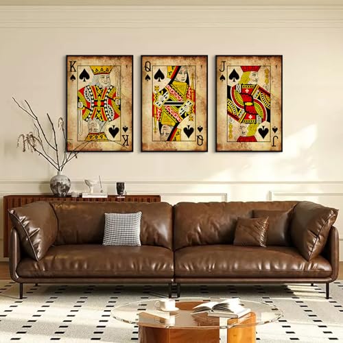 Pennclys Playing Card Wall Art Poster Vintage Poker Canvas Wall Decor Retro Game Room Art Picture Joker King Queen Poster Trendy Retro Prints Vintage Poker Painting Artwork for Bedroom 16x24 Inch Unframed 3Pcs - Image 4