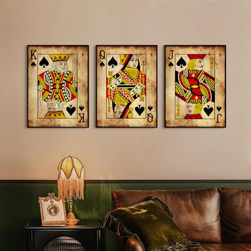 Pennclys Playing Card Wall Art Poster Vintage Poker Canvas Wall Decor Retro Game Room Art Picture Joker King Queen Poster Trendy Retro Prints Vintage Poker Painting Artwork for Bedroom 16x24 Inch Unframed 3Pcs - Image 5