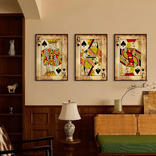 Pennclys Playing Card Wall Art Poster Vintage Poker Canvas Wall Decor Retro Game Room Art Picture Joker King Queen Poster Trendy Retro Prints Vintage Poker Painting Artwork for Bedroom 16x24 Inch Unframed 3Pcs - Image 3