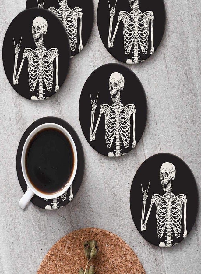 Britimes Coaster for Drinks Set of 6, Human Skeleton Absorbent Round Ceramic Stone Mat, with Cork Base and Metal Holder, Gift for Housewarming Room Bar Decor - Image 3