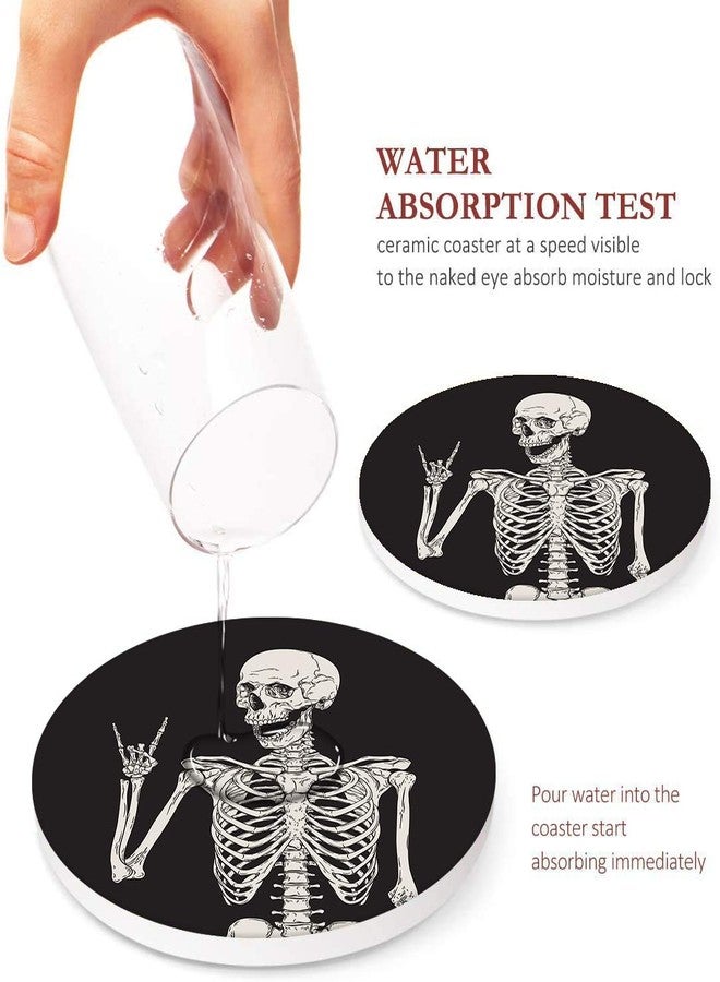 Britimes Coaster for Drinks Set of 6, Human Skeleton Absorbent Round Ceramic Stone Mat, with Cork Base and Metal Holder, Gift for Housewarming Room Bar Decor - Image 2