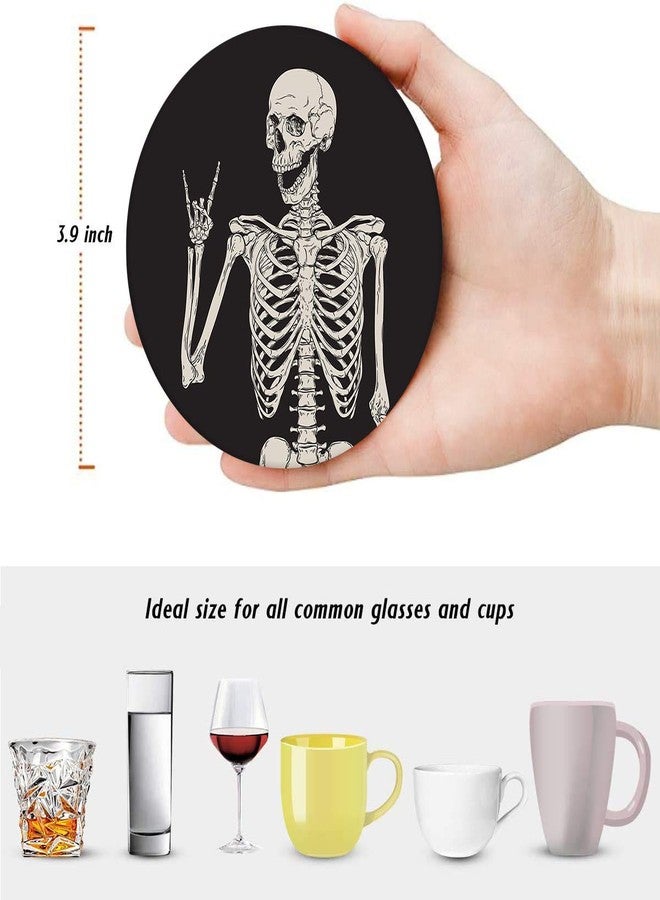 Britimes Coaster for Drinks Set of 6, Human Skeleton Absorbent Round Ceramic Stone Mat, with Cork Base and Metal Holder, Gift for Housewarming Room Bar Decor - Image 5
