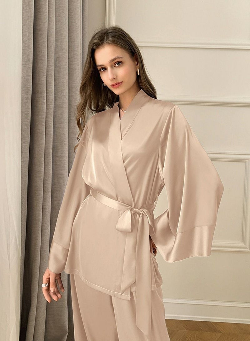 Loquat Women's Solid Color 2-Piece Set Nightgown Sleepwear Long Sleeve Top And Pants Soft Loungewear Pajamas Suit Champagne  - Image 1