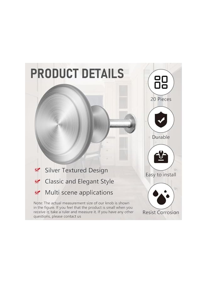 The Bros 20 PCS Round Drawer Knobs, Cabinet Hardware with 20 Screws, Stainless Furniture Pull Handle for Furniture Drawer Wardrobes Bathroom - Image 5