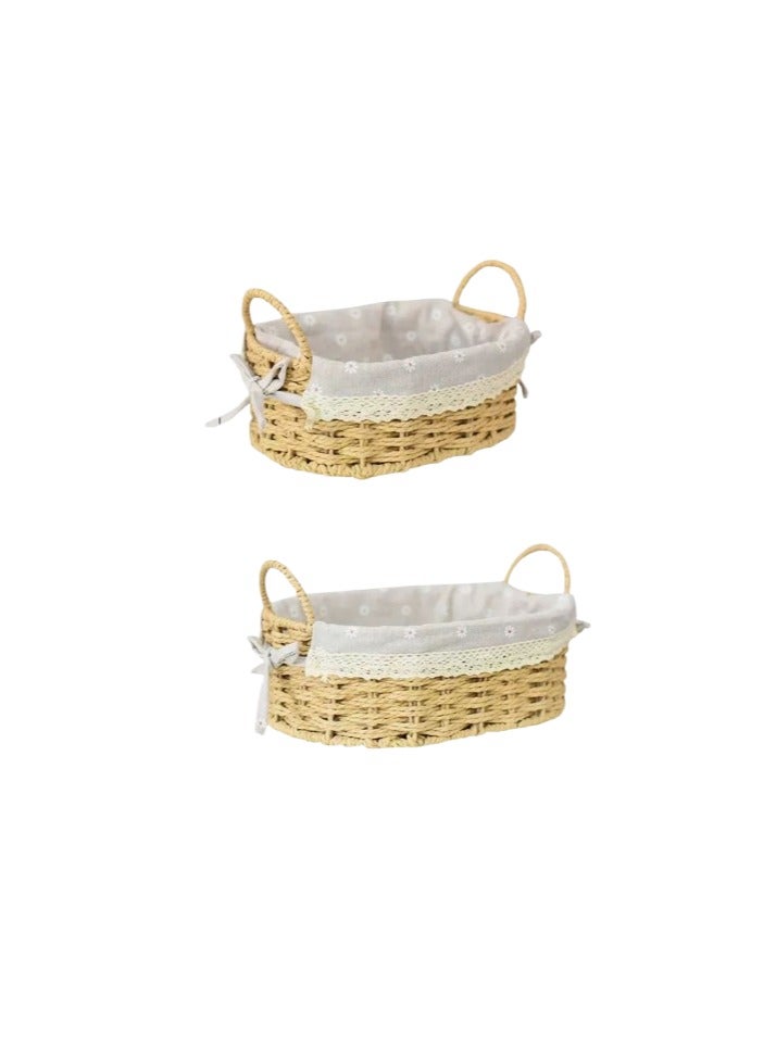 Desktop woven cosmetic storage basket with handle coffee table straw rattan storage basket toy sundries entrance basket - Image 1