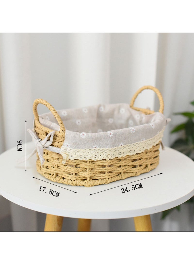 Desktop woven cosmetic storage basket with handle coffee table straw rattan storage basket toy sundries entrance basket - Image 3