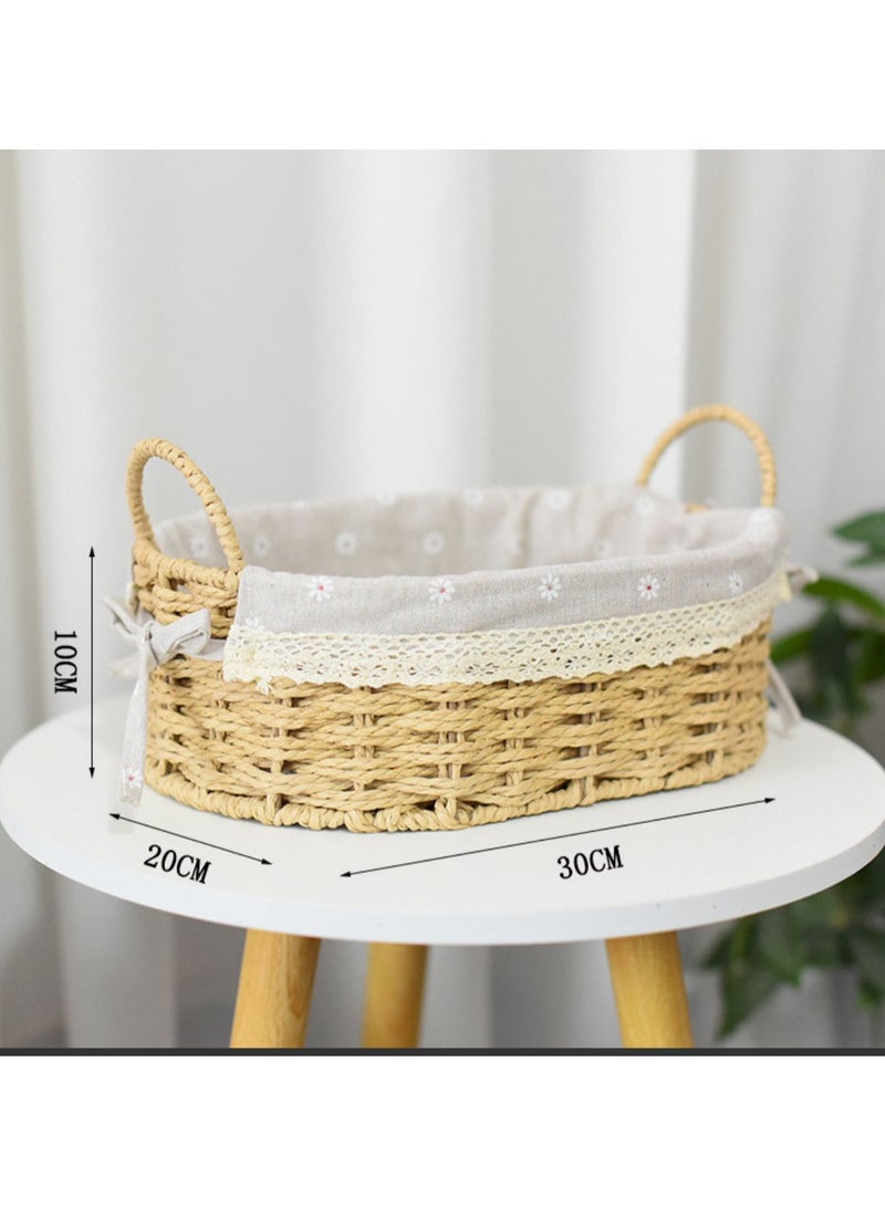Desktop woven cosmetic storage basket with handle coffee table straw rattan storage basket toy sundries entrance basket - Image 2