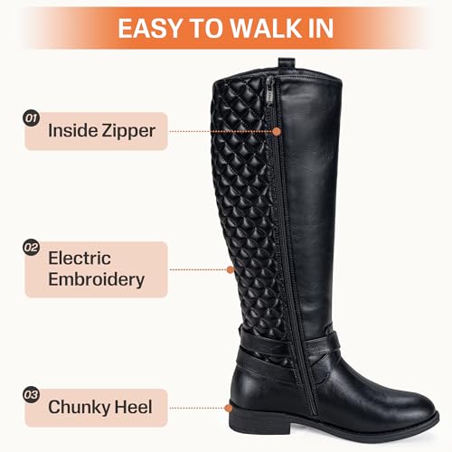 Vepose Women's Black Knee High Boots, Tall Riding Boots with Low Heel, 949 Size 8.5 US - Buckle and Inside Zip (CJY949 Black 08.5) - Image 4