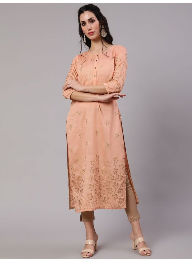 AKS Peach Foil printed Kurta - Image 1