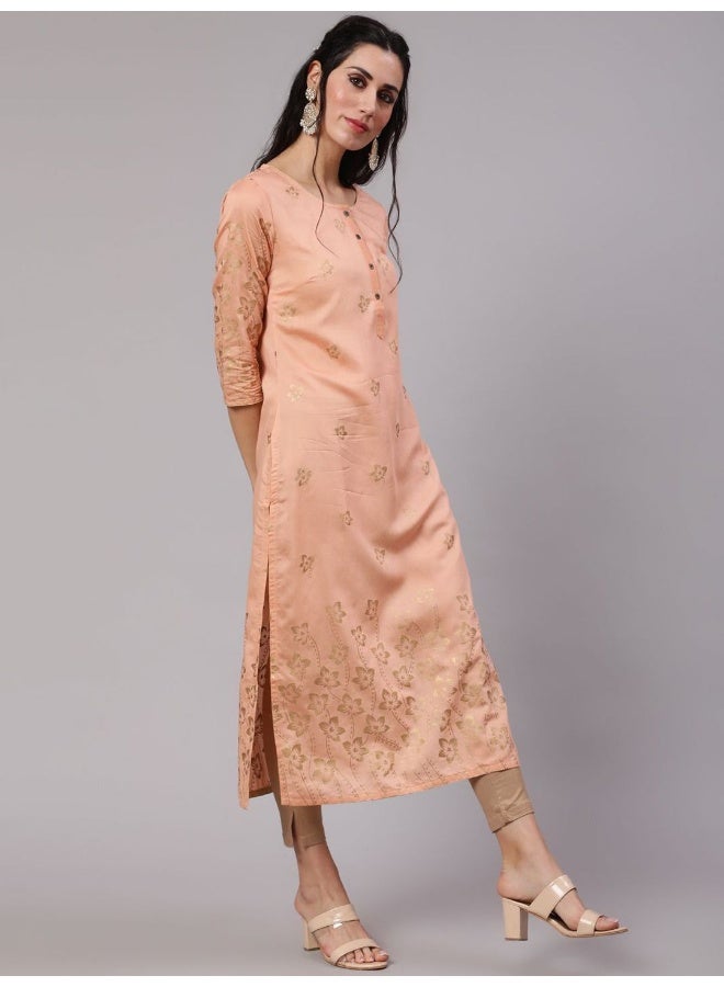 AKS Peach Foil printed Kurta - Image 3