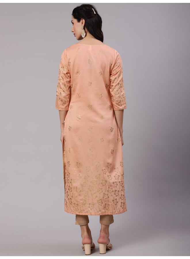 AKS Peach Foil printed Kurta - Image 4