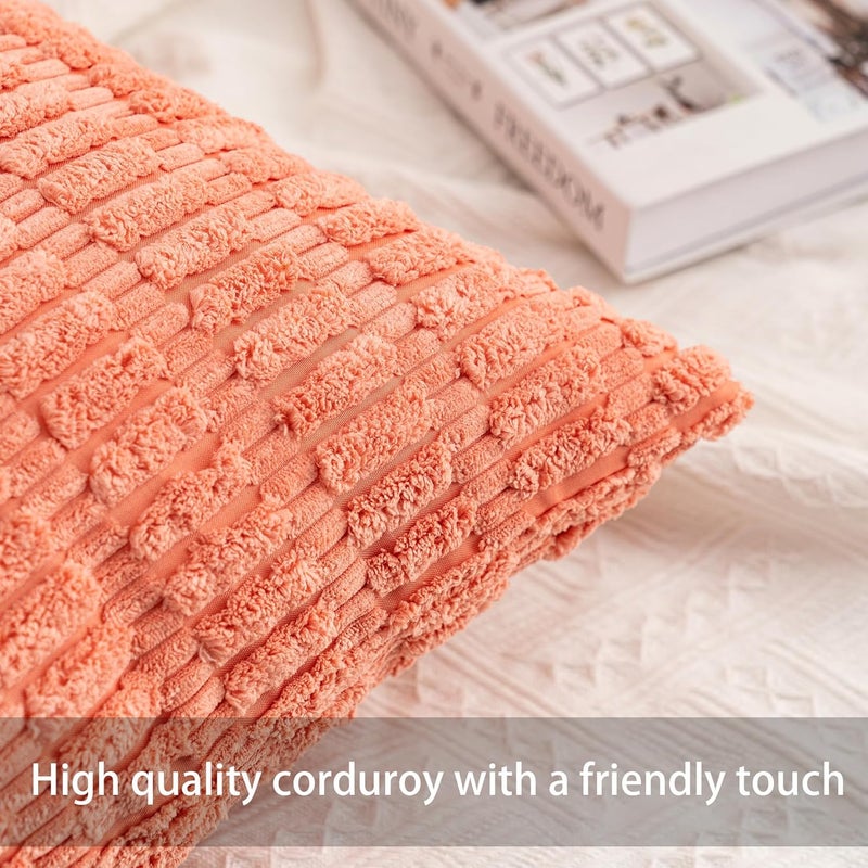 Aegero Pack of 2 Corduroy Decorative Throw Pillow Covers 18x18 InchSoft Boho Striped Pillow Covers Modern Farmhouse Home Decor for Sofa Living Room Couch Bed（Orange） - Image 2