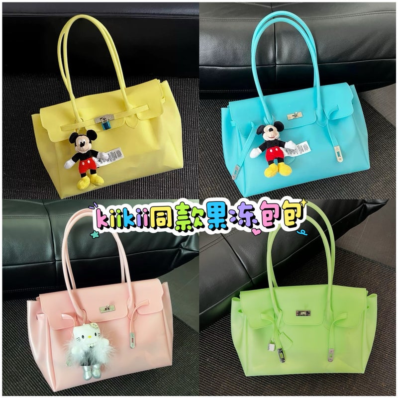 Medium Jelly Tote Bag for Women, Large Capacity PU Handbag - Image 3
