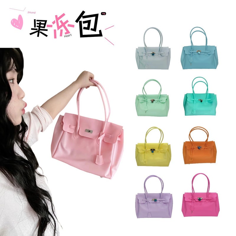 Medium Jelly Tote Bag for Women, Large Capacity PU Handbag - Image 1