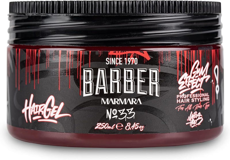 BARBER MARMARA No33 Hair Styling Gel 250 ml Mens Hair Gel Strong Hold No Gluing and No Residue Alcohol Free Fresh Fragrance Hair Gel Wet Hair Look Rubber Effect
