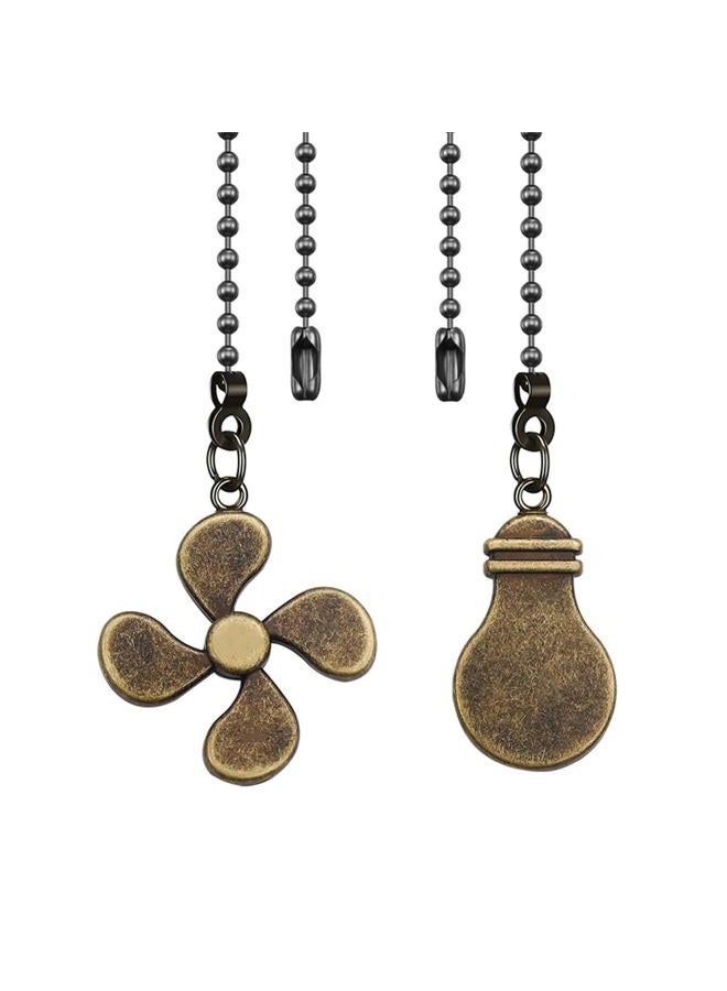 Dotlite 2Pack Metal Fan Light Pull Chains,3mm Diameter Beaded Decorative Ceiling Fan Pull Chain Pendant Extension,12in Fan and Bulb Shape Ornaments Cord Extender for Ceiling Fan Lamp,Bronze - Image 1
