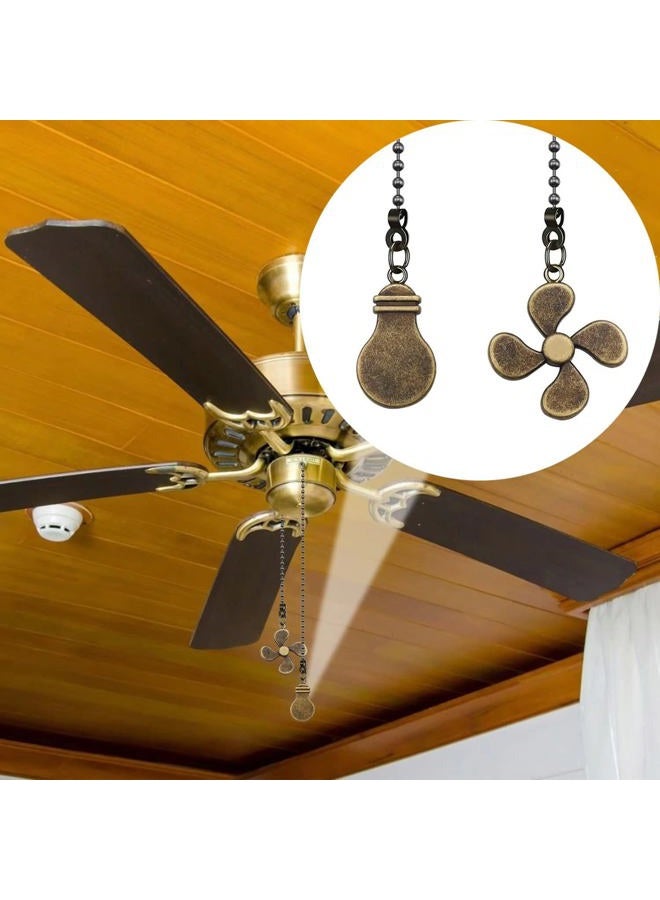 Dotlite 2Pack Metal Fan Light Pull Chains,3mm Diameter Beaded Decorative Ceiling Fan Pull Chain Pendant Extension,12in Fan and Bulb Shape Ornaments Cord Extender for Ceiling Fan Lamp,Bronze - Image 3