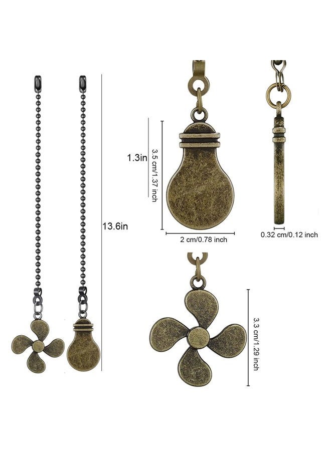 Dotlite 2Pack Metal Fan Light Pull Chains,3mm Diameter Beaded Decorative Ceiling Fan Pull Chain Pendant Extension,12in Fan and Bulb Shape Ornaments Cord Extender for Ceiling Fan Lamp,Bronze - Image 2