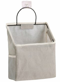 SYOSI Wall Hanging Organizer Bag, Closet Hanging Storage for Pocket, Bathroom Dormitory Storag With Hook Linen Cotton Organizer Box Containers for Bedroom, Kitchen, Living Room (Gray)  - Image 1
