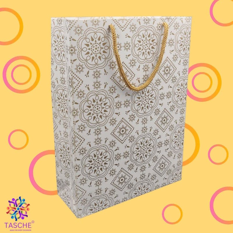 TASCHE TASCHE Gold Waves and Simply Gold Design Printed Assorted Gift Paper Bags Gift Bags for Return gifts and Birthday Holliday presents 11 8 3 Inches Pack of 40  - Image 3