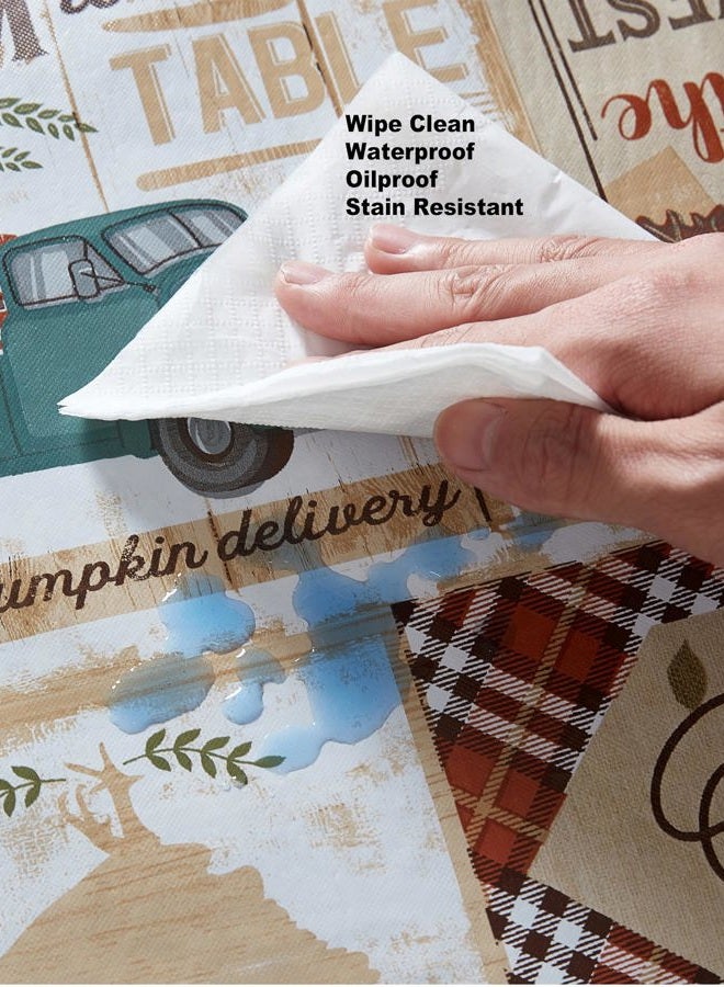 Newbridge Teal Blue Brookside Autumn Farmyard Vinyl Flannel Backed Tablecloth, Farm to Table Thanksgiving Fall Cottage Harvest Wipe Clean Vinyl Tablecloths - Image 5