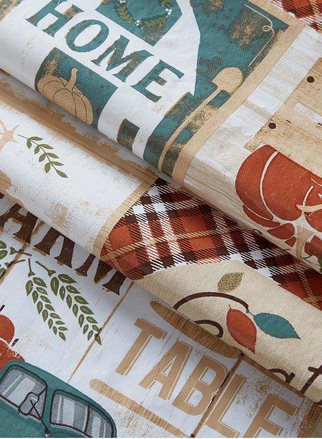 Newbridge Teal Blue Brookside Autumn Farmyard Vinyl Flannel Backed Tablecloth, Farm to Table Thanksgiving Fall Cottage Harvest Wipe Clean Vinyl Tablecloths - Image 4