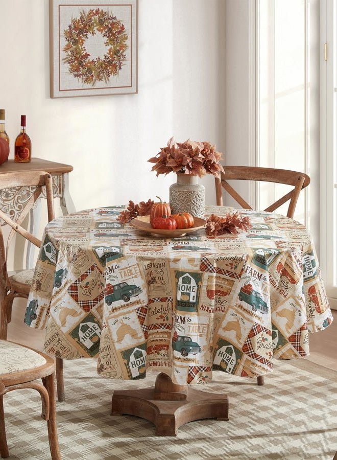 Newbridge Teal Blue Brookside Autumn Farmyard Vinyl Flannel Backed Tablecloth, Farm to Table Thanksgiving Fall Cottage Harvest Wipe Clean Vinyl Tablecloths - Image 2