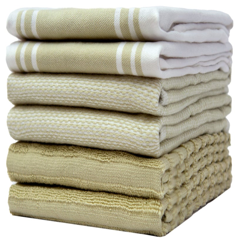 Bumble Towels مناديل مطبخ فاخرة (20 بوصة × 28 بوصة، 6 عبوة) | مناديل قطنية كبيرة | مجموعة مناديل مطبخ مسطحة وطرية عالية الامتصاص مع حلقة تعليق | خطوط عريضة باللون الأخضر المريمي - Image 1