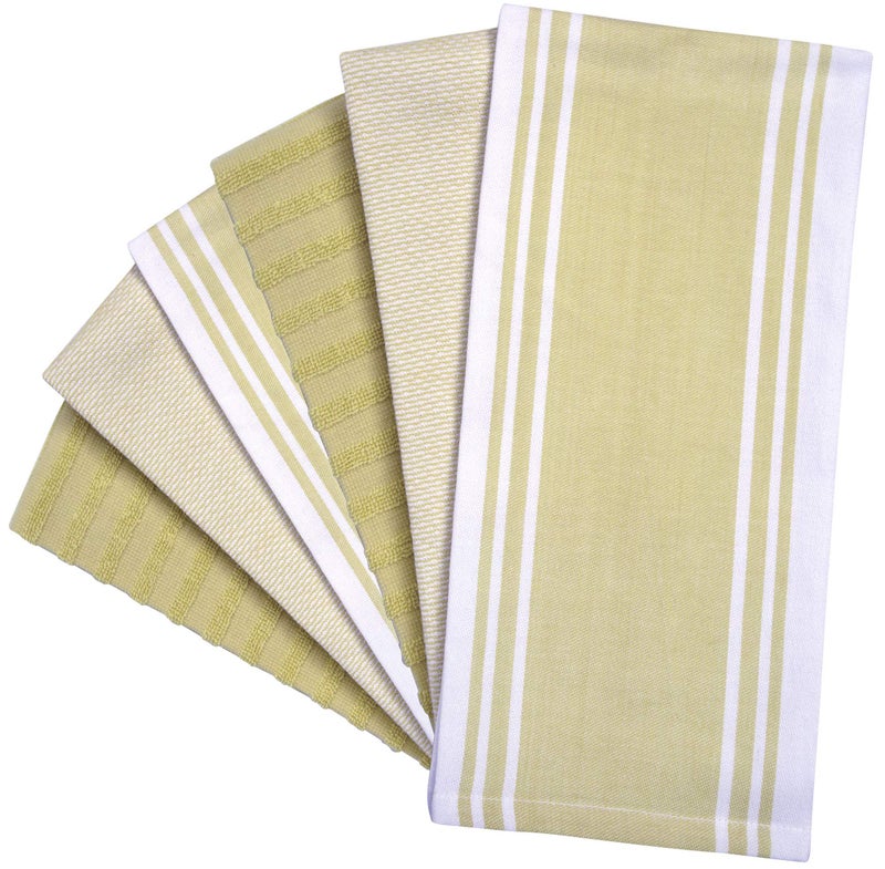 Bumble Towels مناديل مطبخ فاخرة (20 بوصة × 28 بوصة، 6 عبوة) | مناديل قطنية كبيرة | مجموعة مناديل مطبخ مسطحة وطرية عالية الامتصاص مع حلقة تعليق | خطوط عريضة باللون الأخضر المريمي - Image 3