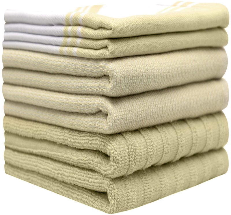 Bumble Towels مناديل مطبخ فاخرة (20 بوصة × 28 بوصة، 6 عبوة) | مناديل قطنية كبيرة | مجموعة مناديل مطبخ مسطحة وطرية عالية الامتصاص مع حلقة تعليق | خطوط عريضة باللون الأخضر المريمي - Image 2