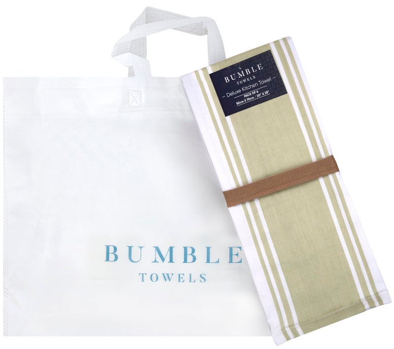 Bumble Towels مناديل مطبخ فاخرة (20 بوصة × 28 بوصة، 6 عبوة) | مناديل قطنية كبيرة | مجموعة مناديل مطبخ مسطحة وطرية عالية الامتصاص مع حلقة تعليق | خطوط عريضة باللون الأخضر المريمي - Image 5