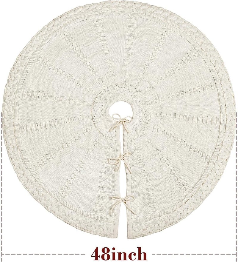 LimBridge 48 Inch Christmas Tree Skirt: Braided Cable Knit Tree Skirt for 7.5FT Tree, Cream White Tree Skirt, Vintage Tree Skirts, Rustic Farmhouse Christmas Decorations - Image 3