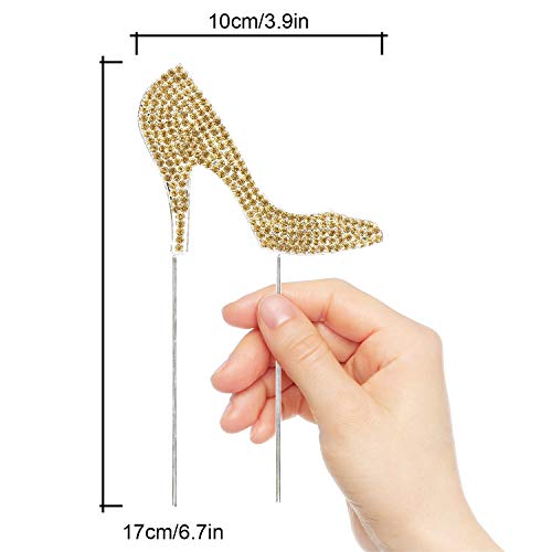 LINGTEER High Heel Gold Rhinestone Crystal Cake Topper Perfect for Birthday Wedding Anniversary Party Keepsake Sparkle Decoration - Image 5